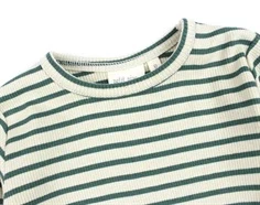 Petit Piao emerald green/dark off white stribet t-shirt modal
